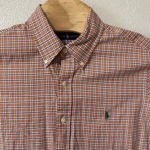 Ralph Lauren Shirt Men's Large Orange Green Blue Plaid Long‎ Sleeve Button Down